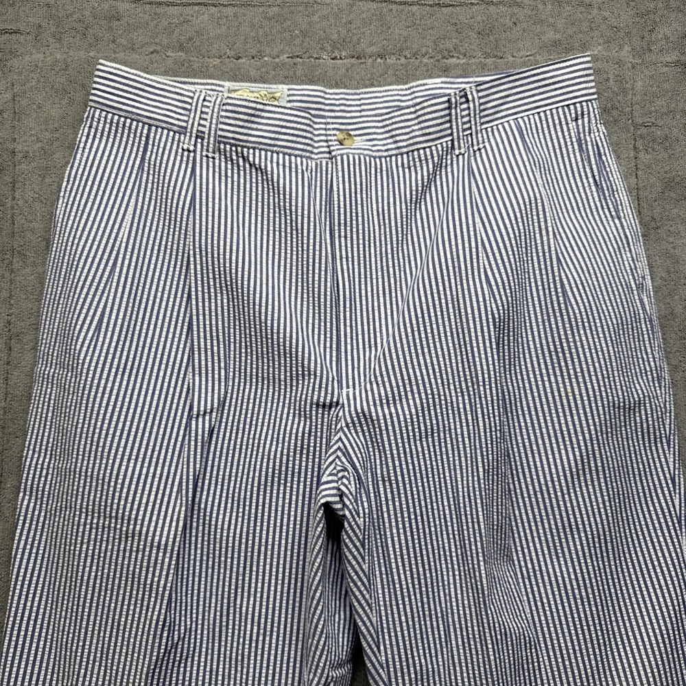 Vintage Blue Stripe Seersucker Pants 34x35 Nautical‎ Preppy USA Made Corbin